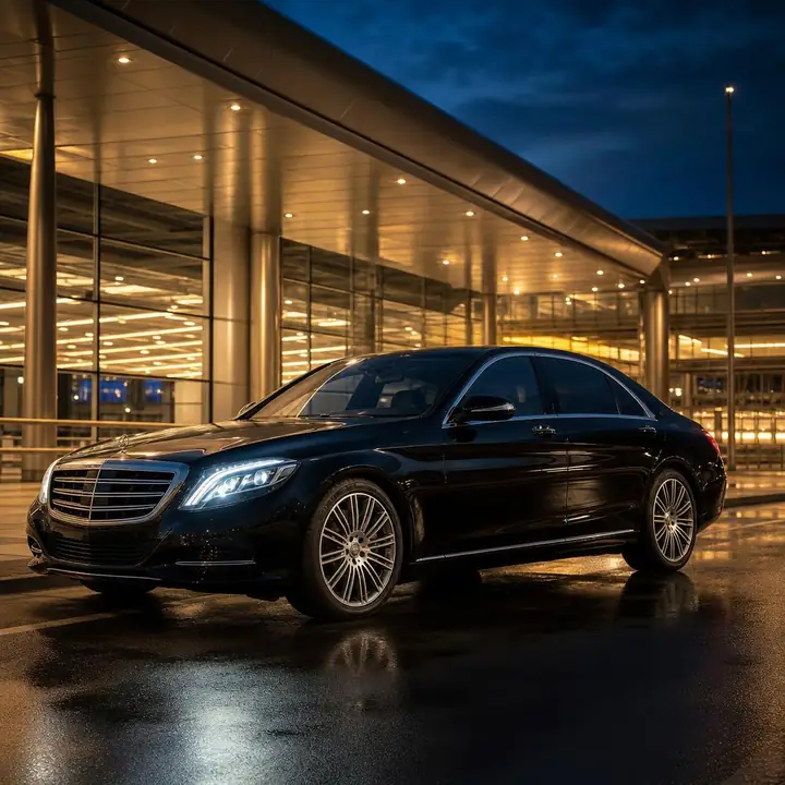 Luxe zwarte Mercedes bij Schiphol